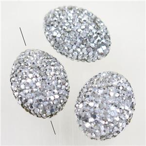 Resin oval beads paved silver rhinestone, approx 18-25mm [GMPD10122]
