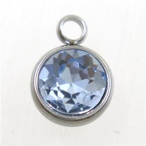 crystal glass pendant, blue topaz, stainless steel, approx 10mm dia [GMPD10129]