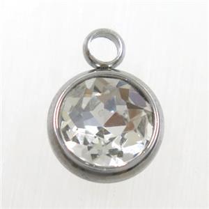 crystal glass pendant, clear, stainless steel, approx 10mm dia [GMPD10137]