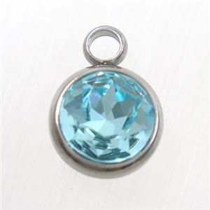 crystal glass pendant, aqua, stainless steel, approx 10mm dia [GMPD10138]