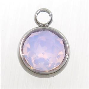 crystal glass pendant, pink opalite, stainless steel, approx 10mm dia [GMPD10141]