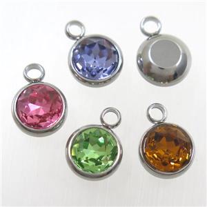 crystal glass pendant, mix color, stainless steel, approx 10mm dia [GMPD10142]