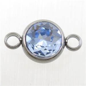 crystal glass connector, blue topaz, stainless steel, approx 10mm dia [GMPD10143]