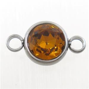 crystal glass connector, topaz, stainless steel, approx 10mm dia [GMPD10144]