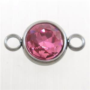 crystal glass connector, pink, stainless steel, approx 10mm dia [GMPD10145]