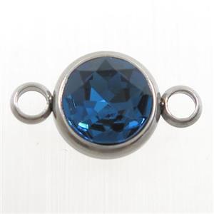 crystal glass connector, sapphire, stainless steel, approx 10mm dia [GMPD10146]