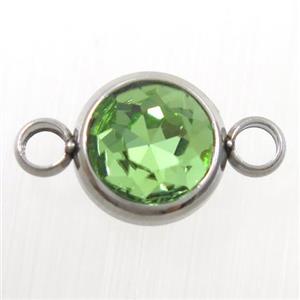 crystal glass connector, green peridot, stainless steel, approx 10mm dia [GMPD10147]