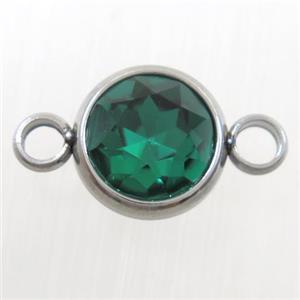 crystal glass connector, peacock green, stainless steel, approx 10mm dia [GMPD10150]