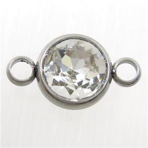crystal glass connector, clear, stainless steel, approx 10mm dia [GMPD10151]