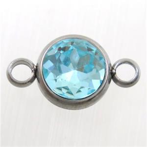crystal glass connector, aqua, stainless steel, approx 10mm dia [GMPD10152]
