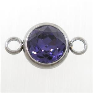 crystal glass connector, purple Amethyst, stainless steel, approx 10mm dia [GMPD10153]