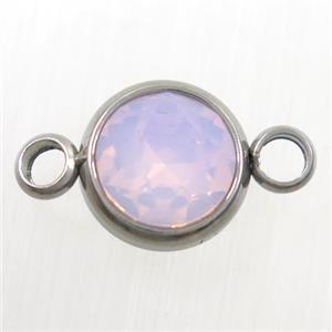 crystal glass connector, pink opalite, stainless steel, approx 10mm dia [GMPD10154]