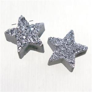 silver Druzy Quartz star pendant, approx 12mm dia [GMPDA10024]