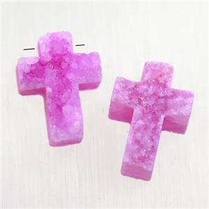 hotpink Druzy Quartz cross pendant, approx 10-14mm [GMPDA10027]