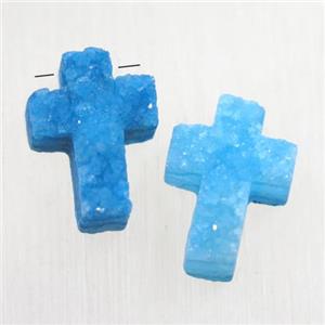 blue Druzy Quartz cross pendant, approx 10-14mm [GMPDA10028]