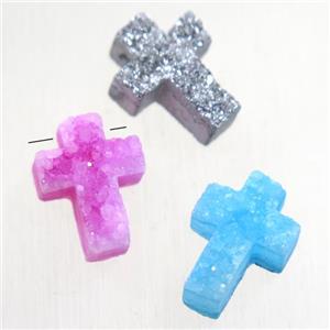 Druzy Quartz cross pendant, mix color, approx 10-14mm [GMPDA10030]
