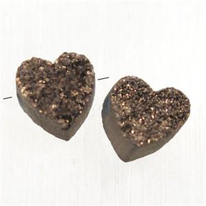 coffee Druzy Quartz heart beads, approx 9-10mm [GMPDA10034]