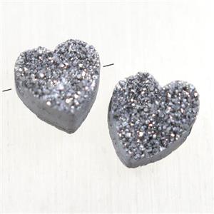 silver Druzy Quartz heart beads, approx 9-10mm [GMPDA10037]