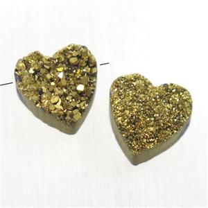 golden Druzy Quartz heart beads, approx 9-10mm [GMPDA10038]