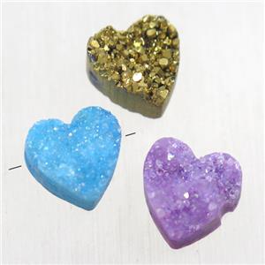 Druzy Quartz heart beads, mix color, approx 9-10mm [GMPDA10039]