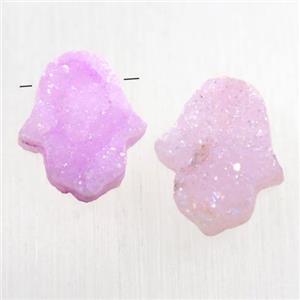 pink Druzy Quartz hamsahand pendant, approx 10-13mm [GMPDA10042]