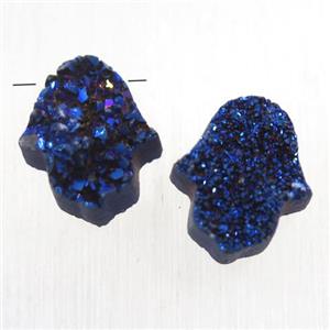 blue electroplated Druzy Quartz hamsahand pendant, approx 10-13mm [GMPDA10046]