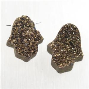 coffee Druzy Quartz hamsahand pendant, approx 10-13mm [GMPDA10047]