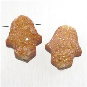 gold champagne Druzy Quartz hamsahand pendant, approx 10-13mm [GMPDA10048]