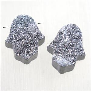 silver Druzy Quartz hamsahand pendant, approx 10-13mm [GMPDA10049]