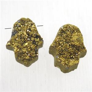 golden Druzy Quartz hamsahand pendant, approx 10-13mm [GMPDA10050]