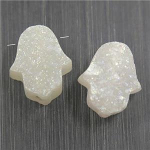 white AB-color Druzy Quartz hamsahand pendant, approx 10-13mm [GMPDA10052]