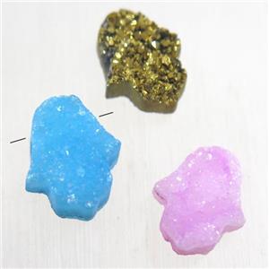 Druzy Quartz hamsahand pendant, mix color, approx 10-13mm [GMPDA10053]