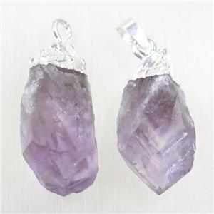 Amethyst nugget pendant, freeform, silver plated, approx 15-30mm [GMPDA10054]
