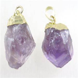 Amethyst nugget pendant, freeform, gold plated, approx 15-30mm [GMPDA10055]