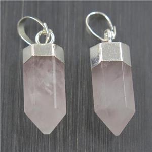 Rose Quartz bullet pendant, silver plated, approx 6.5-17mm [GMPDA10069]