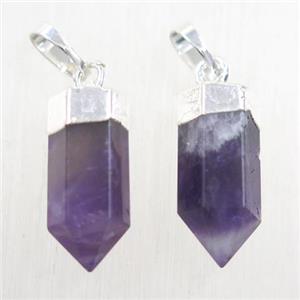 purple Amethyst bullet pendant, silver plated, approx 6.5-17mm [GMPDA10071]
