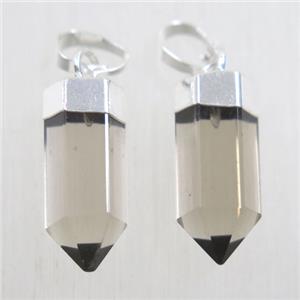 Smoky Quartz bullet pendant, silver plated, approx 6.5-17mm [GMPDA10073]