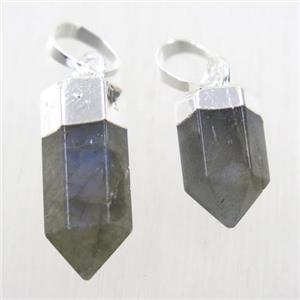 Labradorite bullet pendant, silver plated, approx 6.5-17mm [GMPDA10074]