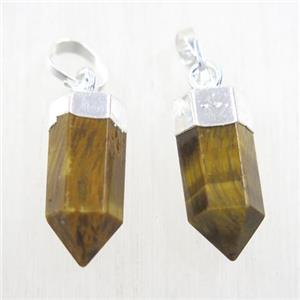 yellow Tiger eye stone bullet pendant, silver plated, approx 6.5-17mm [GMPDA10075]