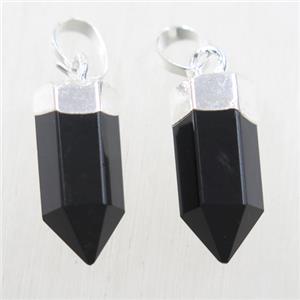 black Onyx Agate bullet pendant, silver plated, approx 6.5-17mm [GMPDA10076]