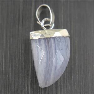Blue Lace Agate horn pendant, silver plated, approx 10-15mm [GMPDA10079]