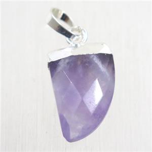 purple Amethyst horn pendant, silver plated, approx 10-15mm [GMPDA10082]