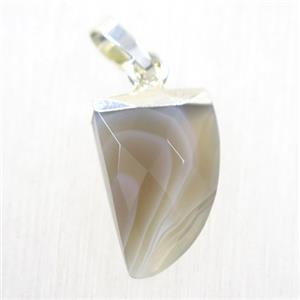 botswana Agate horn pendant, silver plated, approx 10-15mm [GMPDA10084]