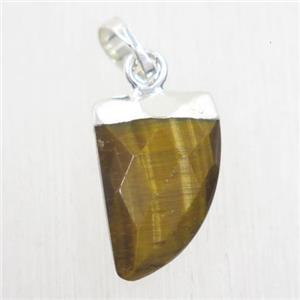 yellow Tiger eye stone horn pendant, silver plated, approx 10-15mm [GMPDA10085]