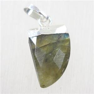 Labradorite horn pendant, silver plated, approx 10-15mm [GMPDA10086]