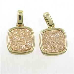 champagne Druzy Agate pendant, square, gold plated, approx 11x11mm [GMPDA10096]