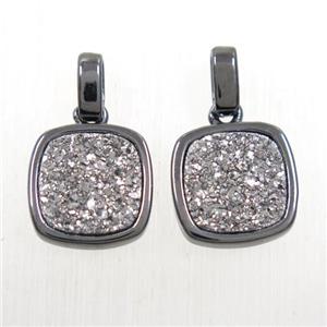 silver Druzy Agate pendant, square, black plated, approx 11x11mm [GMPDA10101]