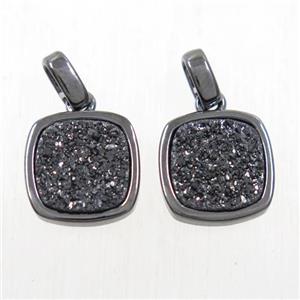 black Druzy Agate pendant, square, black plated, approx 11x11mm [GMPDA10102]