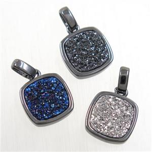 mix color Druzy Agate pendant, square, black plated, approx 11x11mm [GMPDA10104]