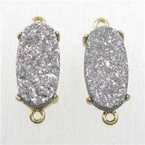 silver Druzy Agate oval connector, gold plated, approx 7x14mm [GMPDA10120]
